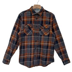The American Outdoorsman Flannel Shirt Mens Medium Navy Brown Cotton Button Up